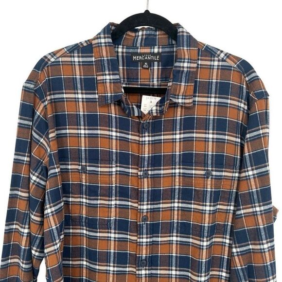 J. Crew Mercantile Plaid Button Front Shirt Brown/Blue Size XL NWT - Picture 4 of 7